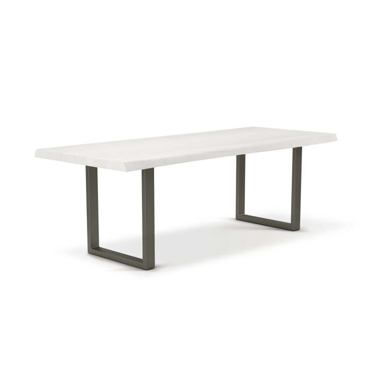 Contemporary Acacia Wood Dining Table in Sandblasted Grey with Black Aluminum Base
