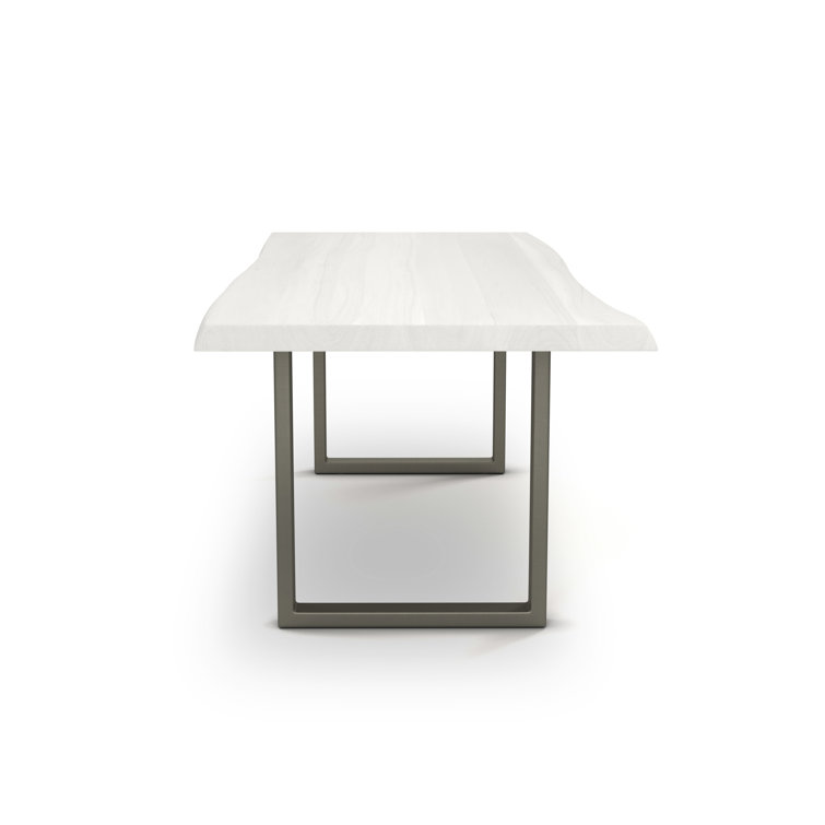 Contemporary Acacia Wood Dining Table in Sandblasted Grey with Black Aluminum Base
