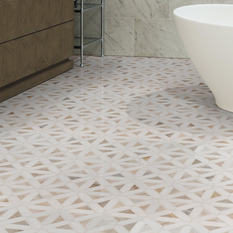 Angora Geometric 12" x 12" Polished Marble Mosaic Tile