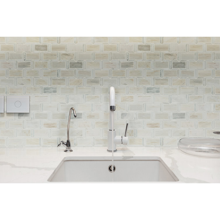 Angora Polished Marble Beveled Mosaic Tile Sheet
