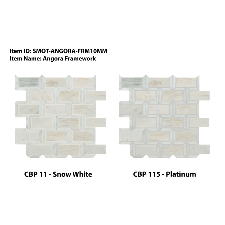 Angora Polished Marble Beveled Mosaic Tile Sheet