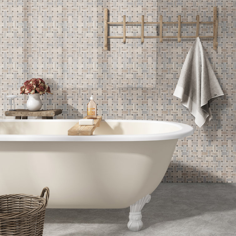Angora Basketweave 12" x 12" Polished Marble Mosaic Tile