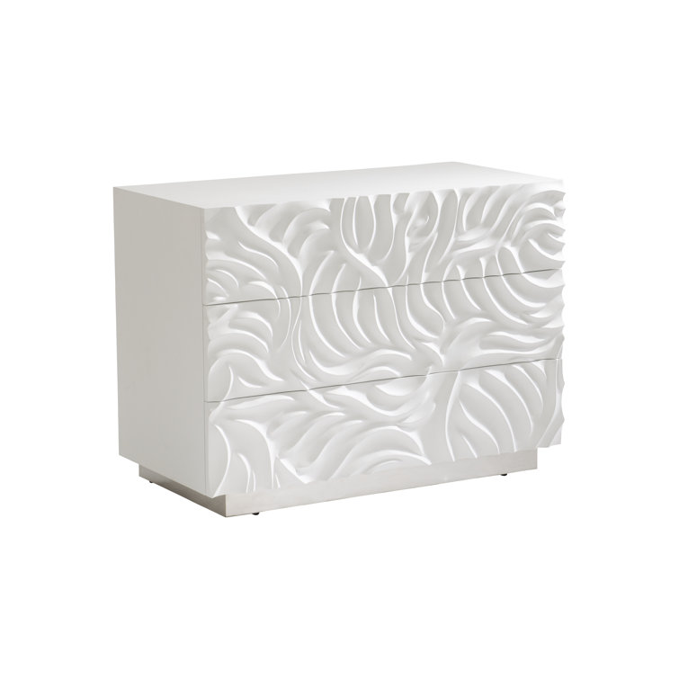 White Textured Resin and Stainless Steel 3-Drawer Nightstand