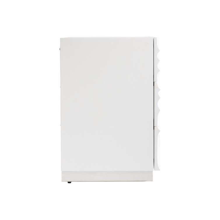 White Textured Resin and Stainless Steel 3-Drawer Nightstand