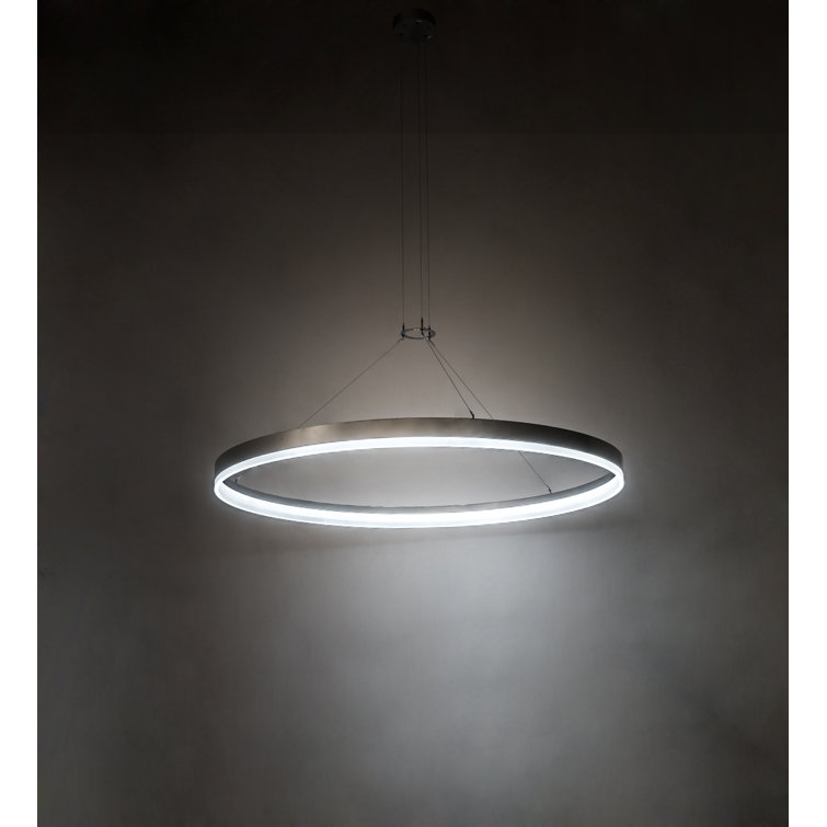 Modern Nickel LED Ring Pendant Light with Glass Diffuser