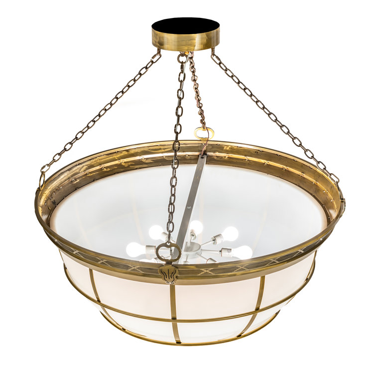 8-Light Brass and White Glass Bowl Pendant