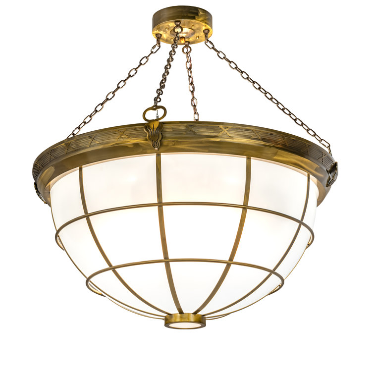 8-Light Brass and White Glass Bowl Pendant