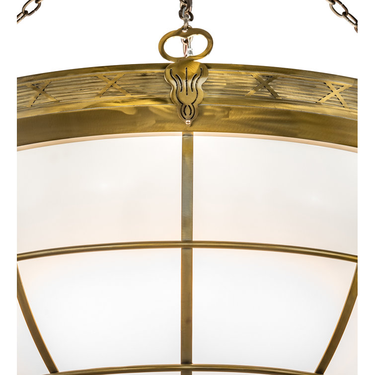 8-Light Brass and White Glass Bowl Pendant