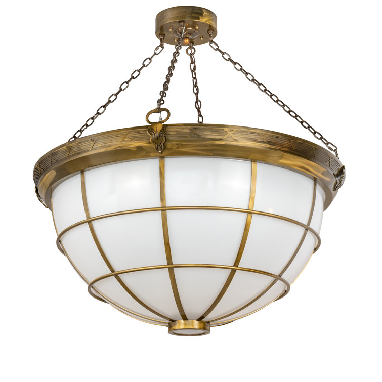 8-Light Brass and White Glass Bowl Pendant