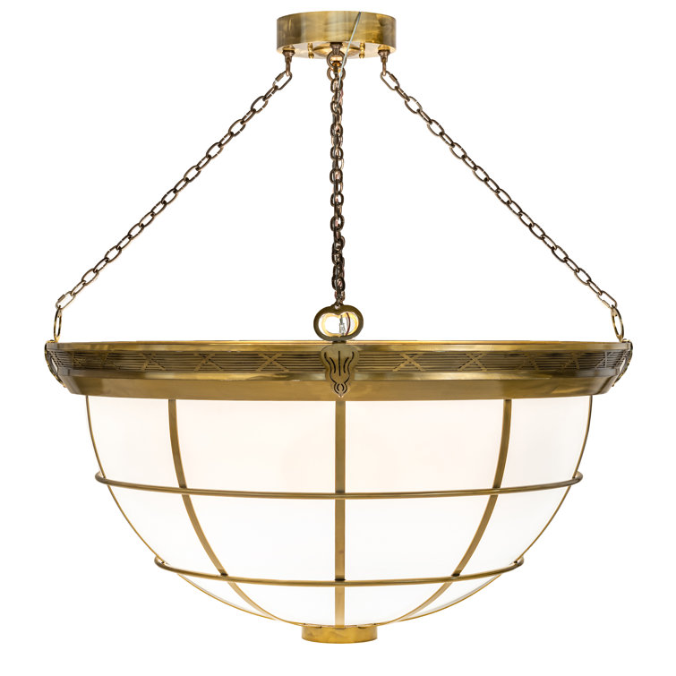 8-Light Brass and White Glass Bowl Pendant