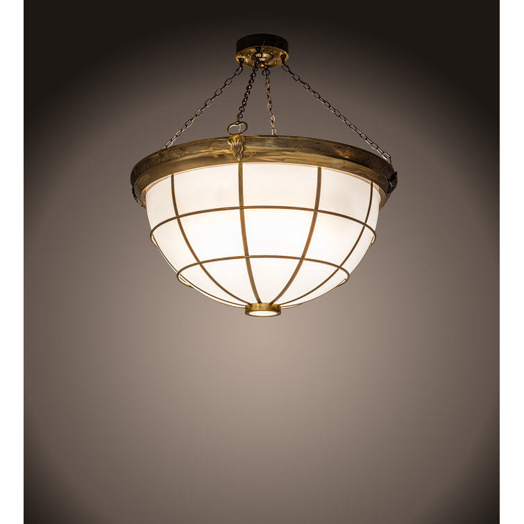 8-Light Brass and White Glass Bowl Pendant