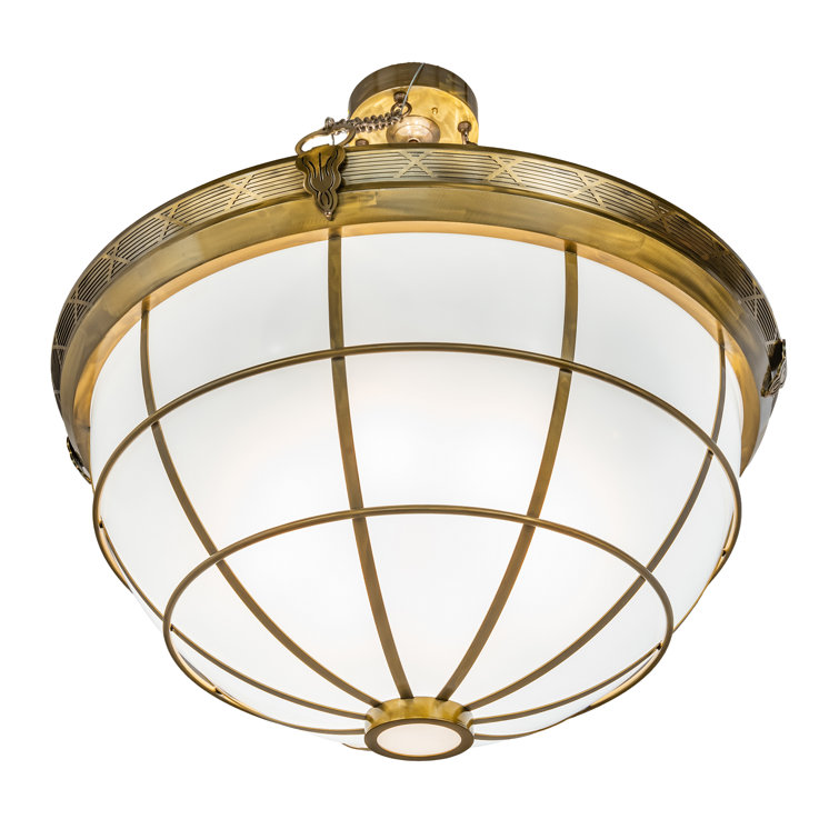 8-Light Brass and White Glass Bowl Pendant