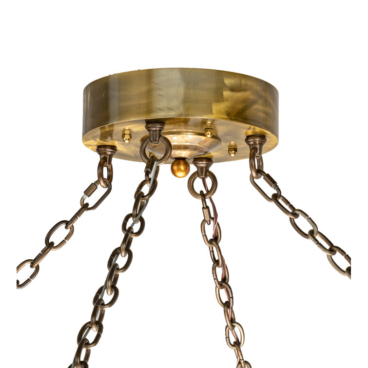 8-Light Brass and White Glass Bowl Pendant