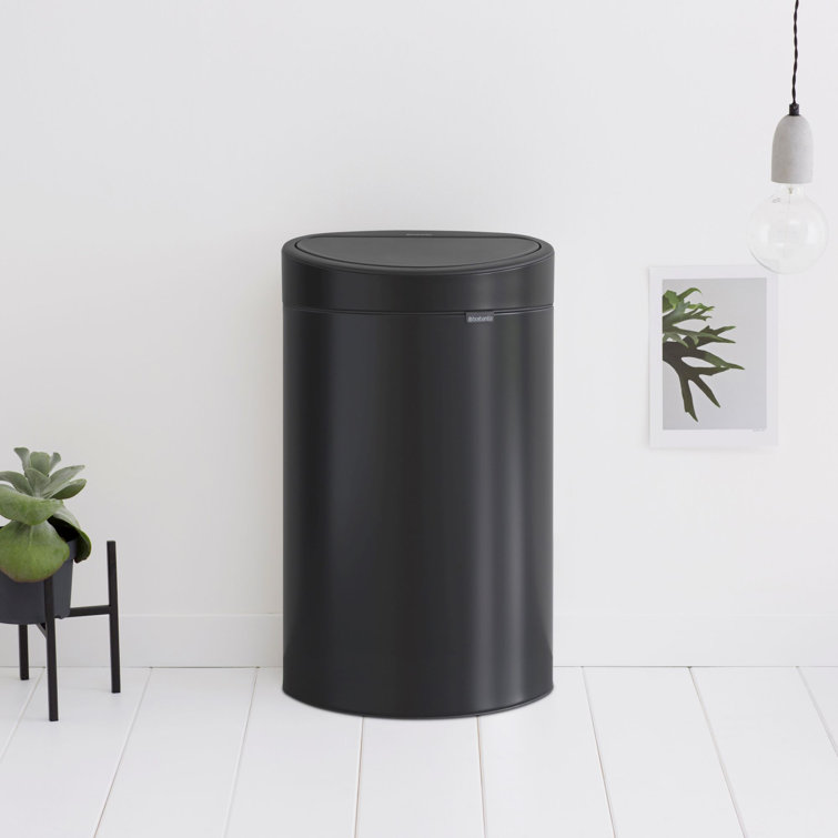 Matte Black Stainless Steel Touch Bar Trash Can, 3.2 Gallon