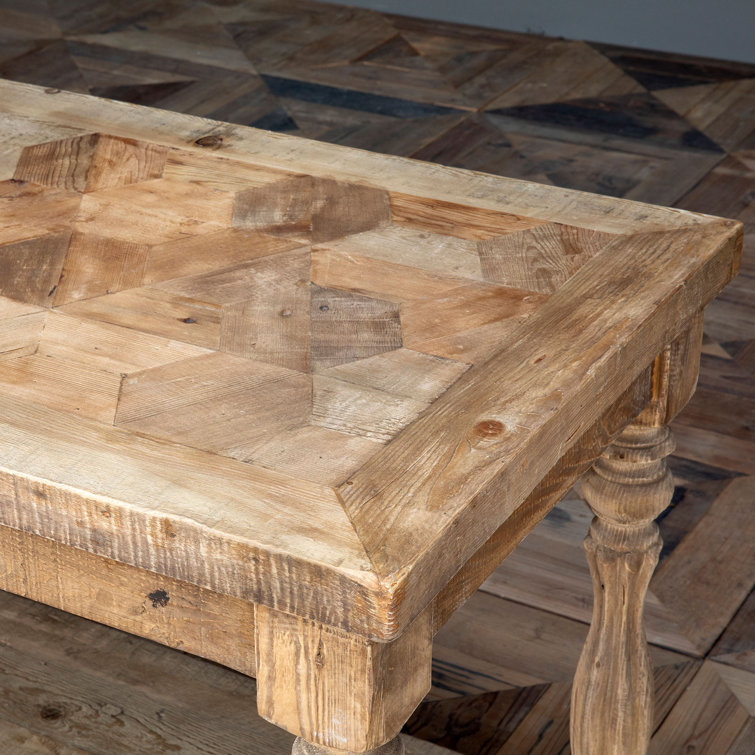 Rustic Brown Pine Wood Kitchen Island with Honeycomb Parquet Top