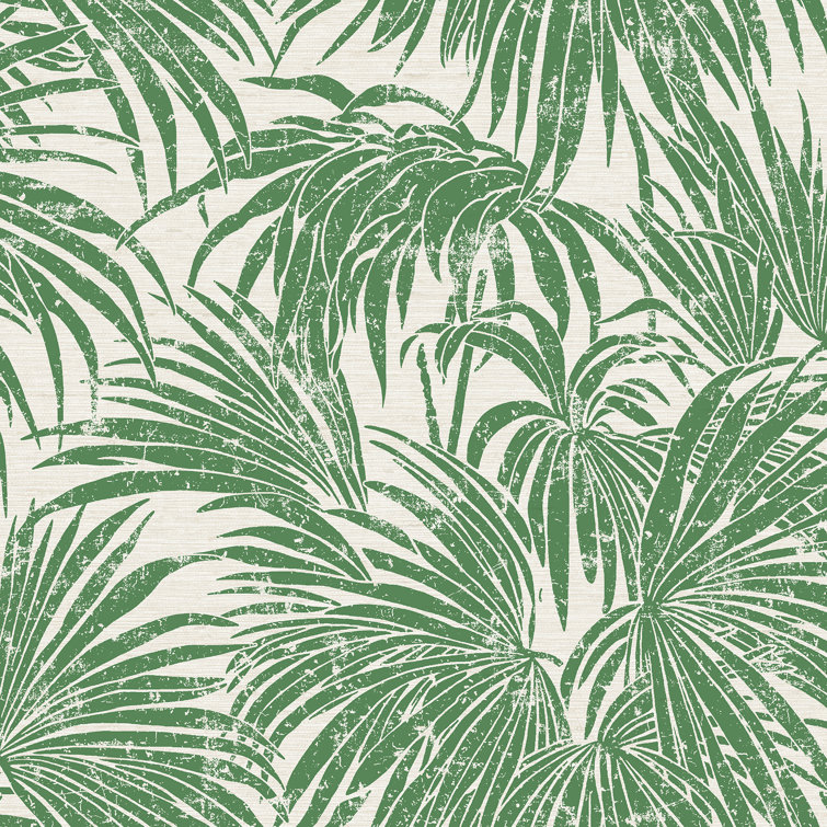 Green and Beige Vinyl Palm Leaf Peel and Stick Wallpaper