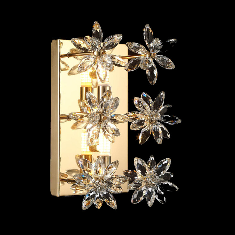 Gold Crystal Flower 2-Light Wall Sconce