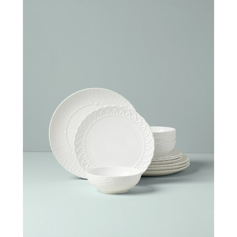 White Porcelain 12-Piece Embossed Dinnerware Set