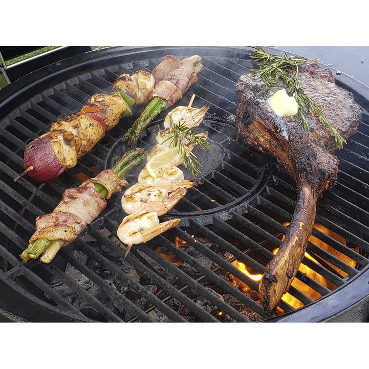 Rodeo Deluxe Black Steel Kamado Charcoal Grill with Prep Cart