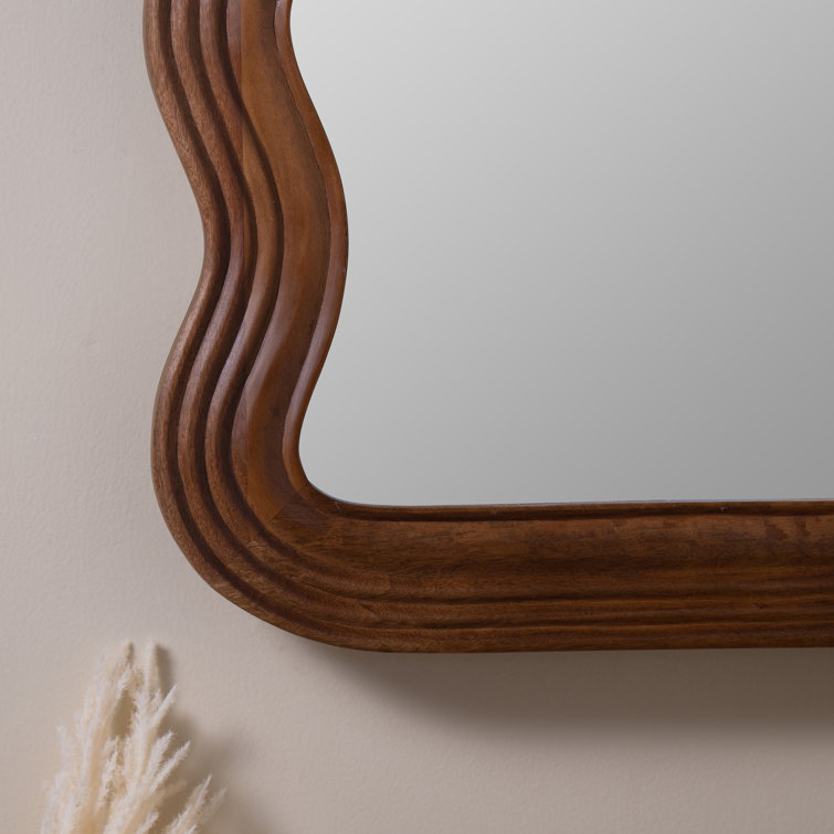 Brown Solid Wood Wavy Wall Mirror