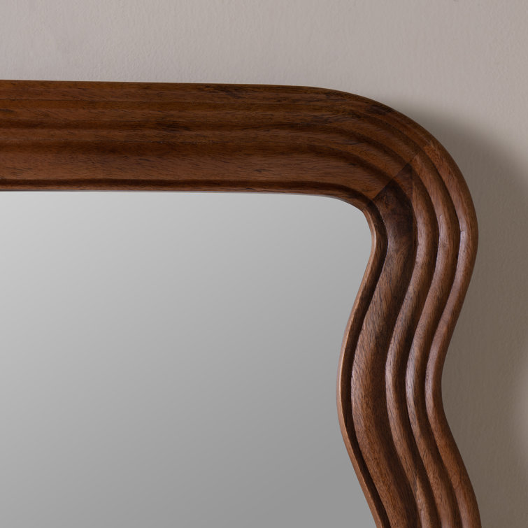Brown Solid Wood Wavy Wall Mirror
