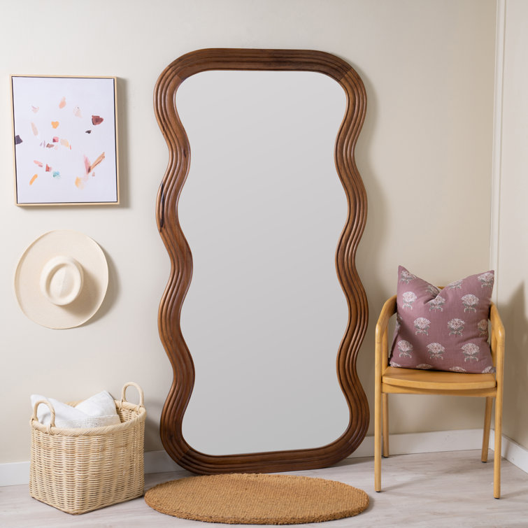 Walnut Full Length Rectangular Wood Mirror