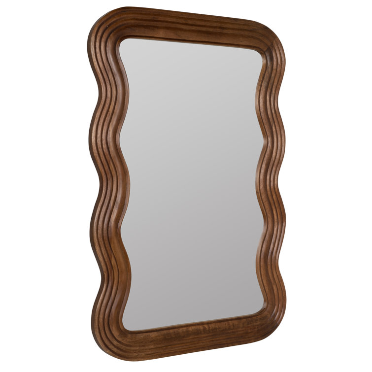 Walnut Sculptural Wood Frame Wall Mirror