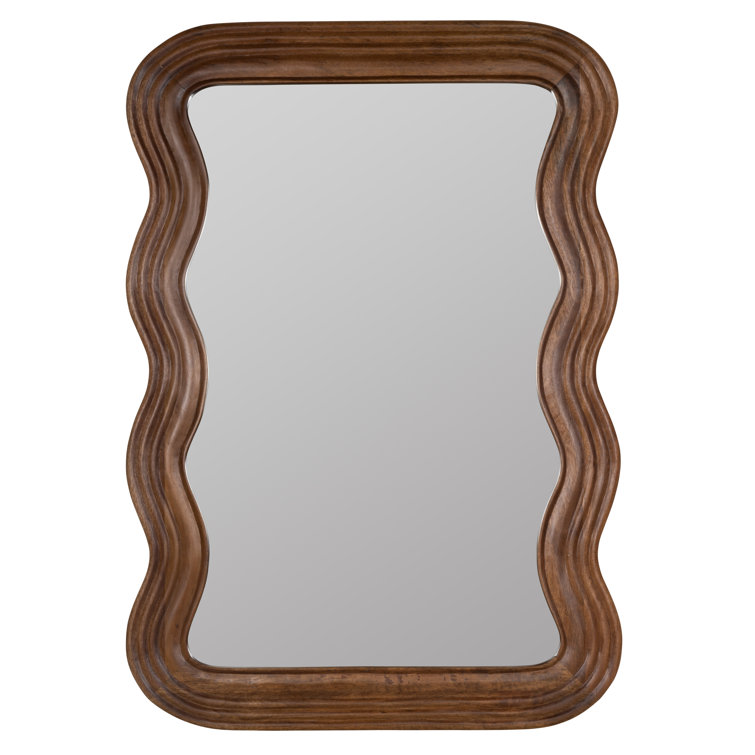 Walnut Sculptural Wood Frame Wall Mirror