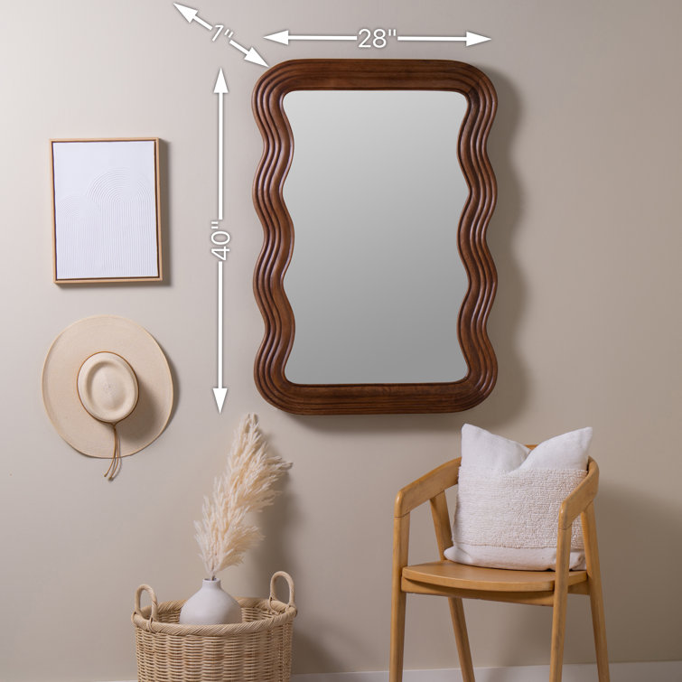 Brown Solid Wood Wavy Wall Mirror