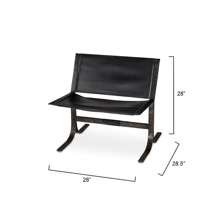Black Leather and Iron Handcrafted Sling Chair