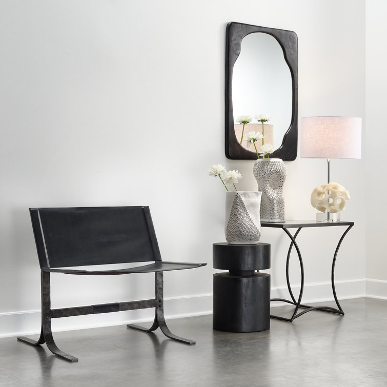 Black Leather and Iron Handcrafted Sling Chair
