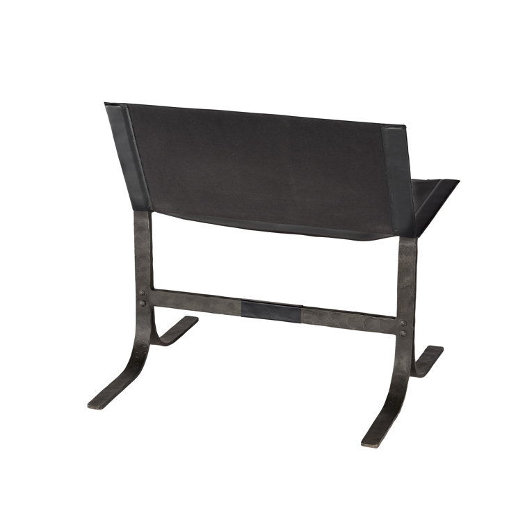 Black Leather and Iron Handcrafted Sling Chair