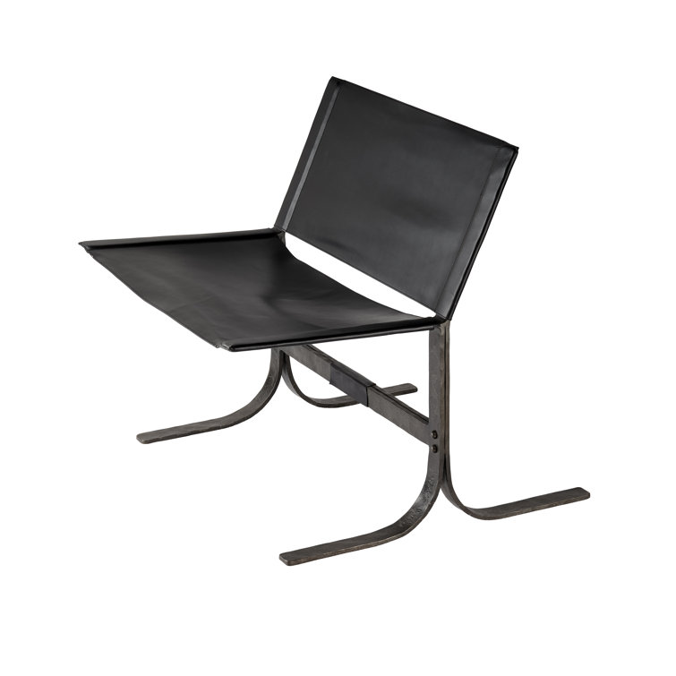 Black Leather and Iron Handcrafted Sling Chair