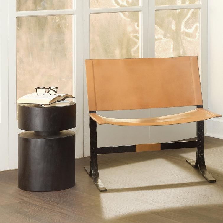 Cashew Leather Handcrafted Sling Chair with Metal Frame