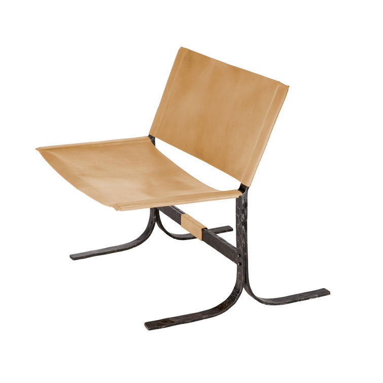 Cashew Leather Handcrafted Sling Chair with Metal Frame