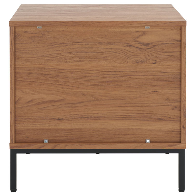 Oak and Black 2-Drawer Fluted Nightstand with Cone Legs