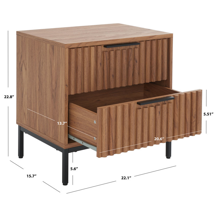 Oak and Black 2-Drawer Fluted Nightstand with Cone Legs