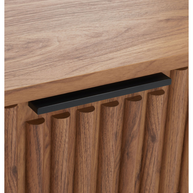 Oak and Black 2-Drawer Fluted Nightstand with Cone Legs