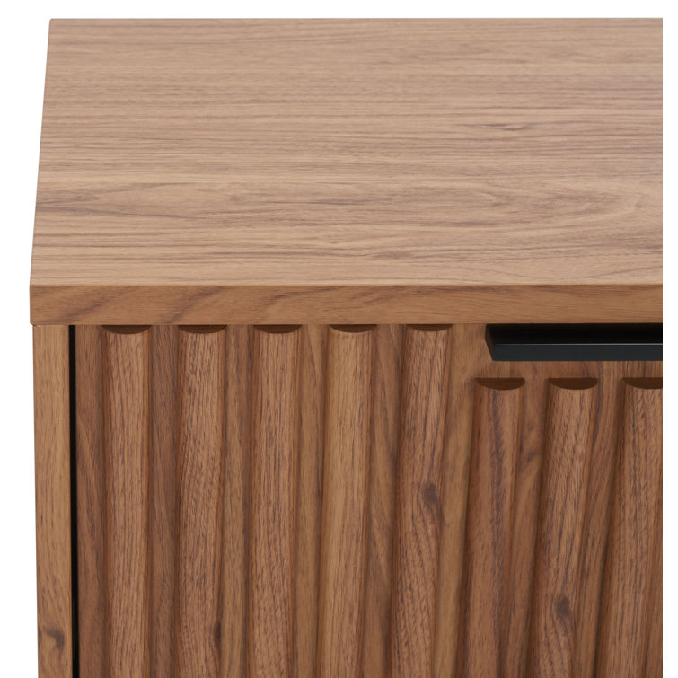 Oak and Black 2-Drawer Fluted Nightstand with Cone Legs