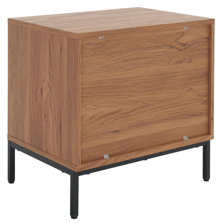 Oak and Black 2-Drawer Fluted Nightstand with Cone Legs
