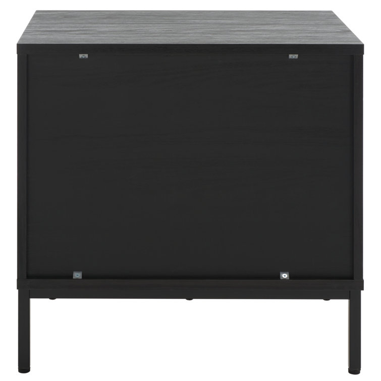 Black Veneer 2-Drawer Nightstand with Gold Handles