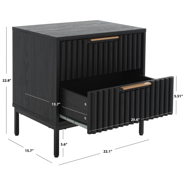 Black Veneer 2-Drawer Nightstand with Gold Handles