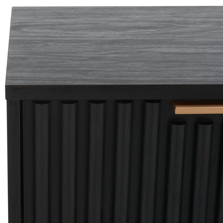 Black Veneer 2-Drawer Nightstand with Gold Handles