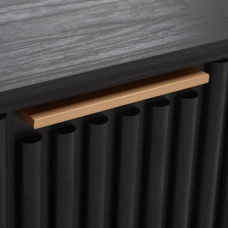 Black Veneer 2-Drawer Nightstand with Gold Handles