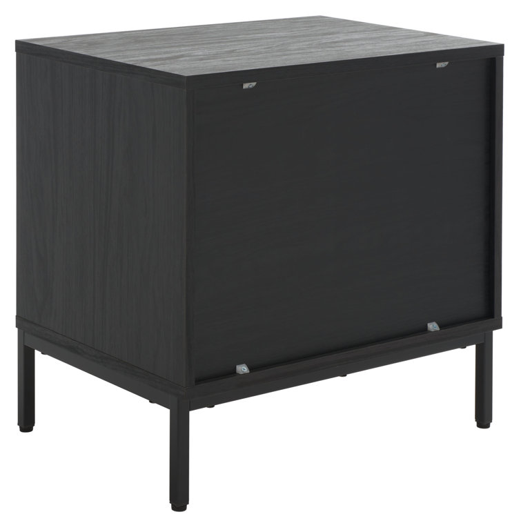 Black Veneer 2-Drawer Nightstand with Gold Handles