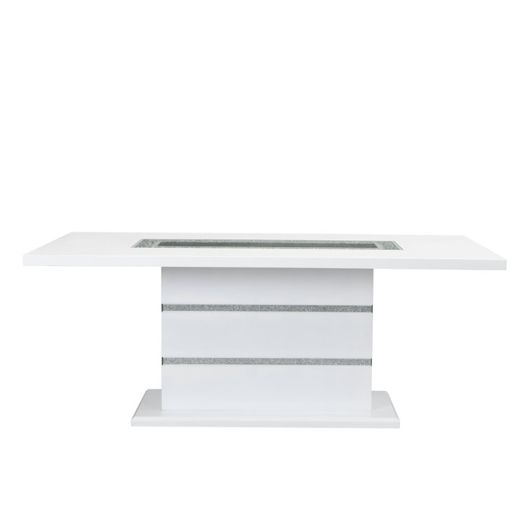 Elizaveta White High Gloss Rectangular Dining Table with Faux Crystals