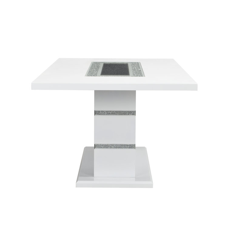 Elizaveta White High Gloss Rectangular Dining Table with Faux Crystals