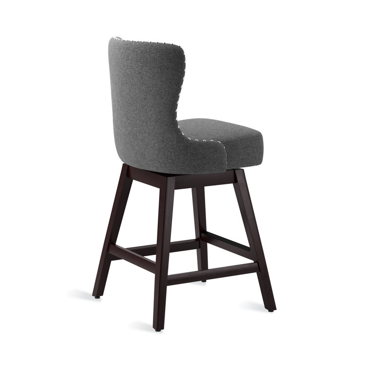 Gray Swivel Upholstered Counter Stool with Wood Frame
