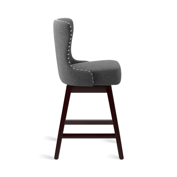 Gray Swivel Upholstered Counter Stool with Wood Frame