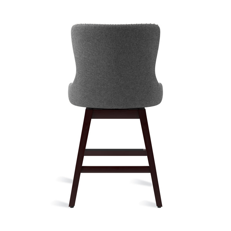 Gray Swivel Upholstered Counter Stool with Wood Frame